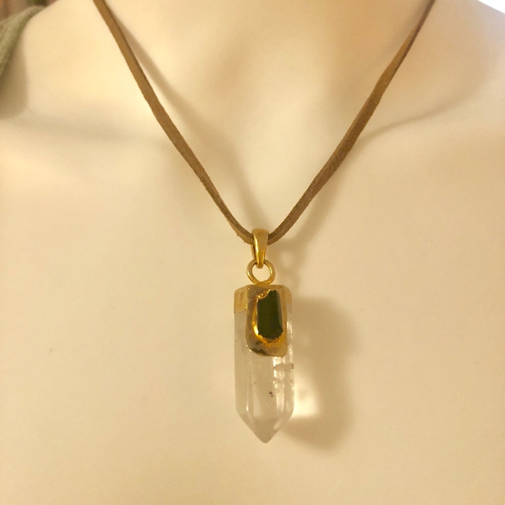 Luxe Boho Quartz crystal with tourmaline necklace